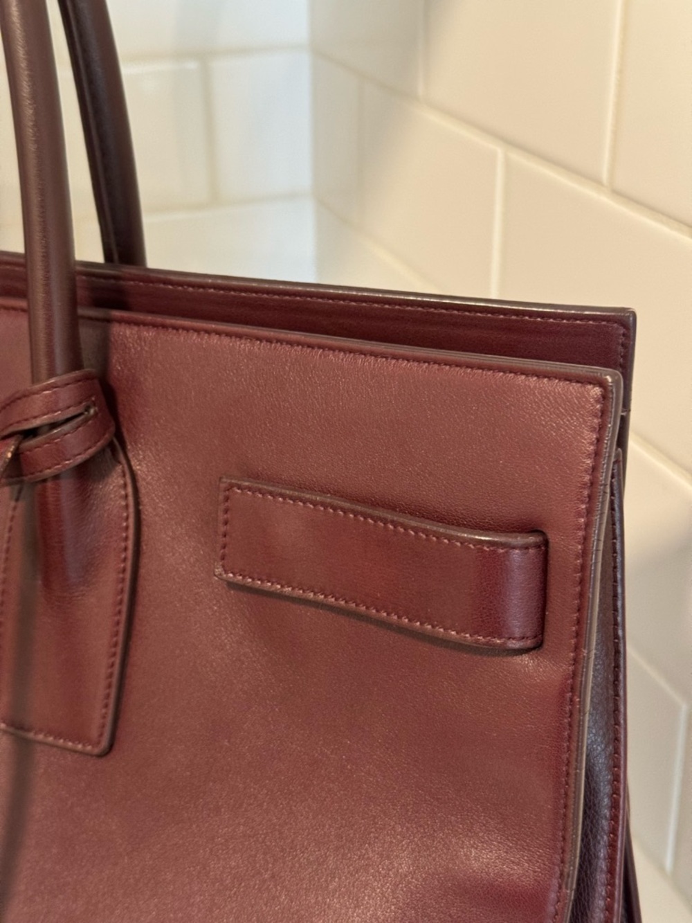 Saint Laurent Sac de Jour Large Bordeaux Leather Tote SDJ Gold Hardware Lock Key - Picture 8 of 16